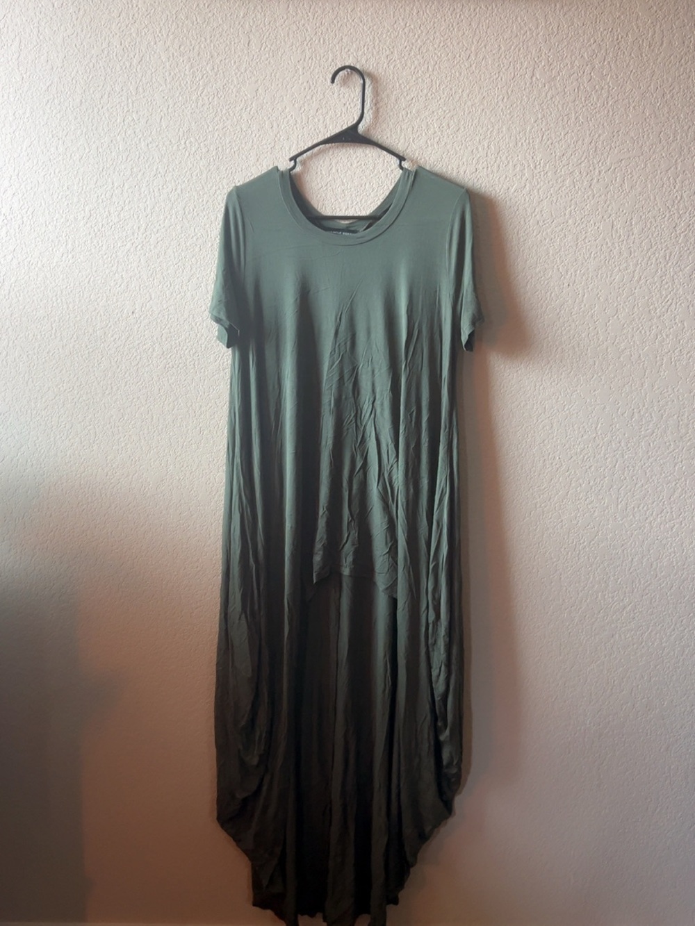 High-Low Olive Green Maxi Dress with Short Sleeves